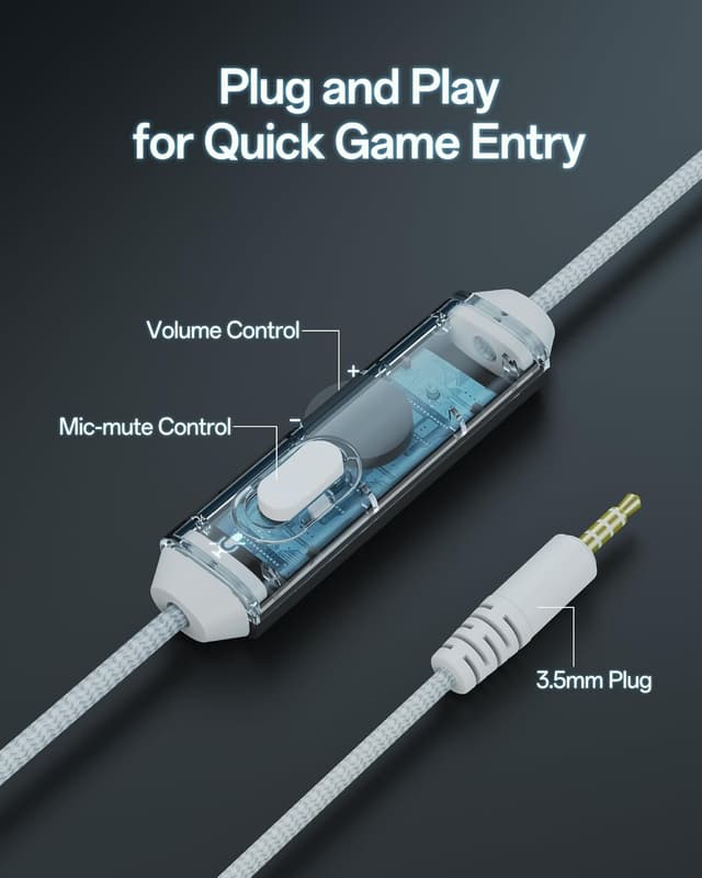 Detalle de NUBWO N16 Wired Gaming Headset with Microphone for Xbox, PS5, PS4, PC, Switch & Mac (3.5mm) – White Blue