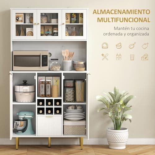 Thumbnail 3 de HOMCOM Alacena de Cocina con Vidrio y Botellero 🏡