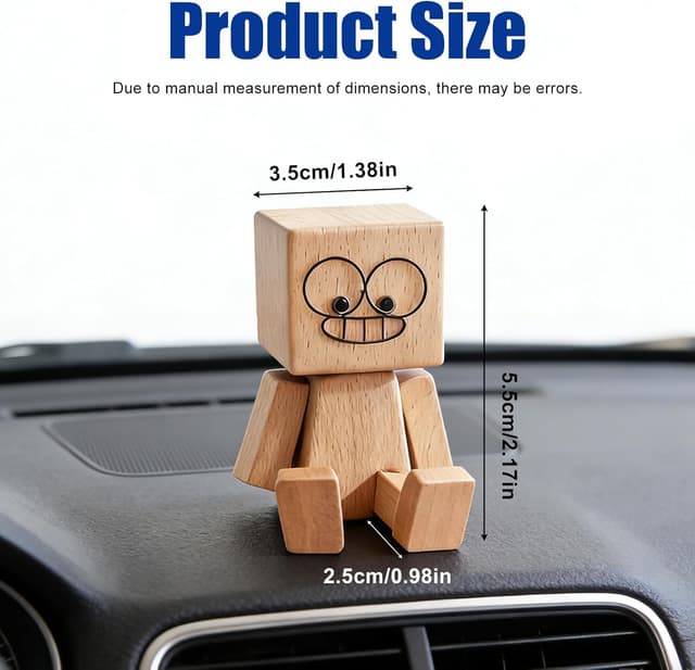 Detalle 2 de nilic Shaking Wooden Man Figurine with 12 Funny Faces – Handmade bobble dashboard ornament