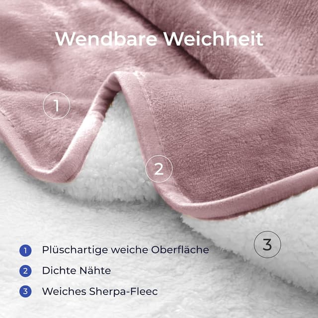Detalle de Dreamzie wasserdichte Hundedecke 100x120 cm (reversibel, Sherpa-Fleece) – Hellrosa