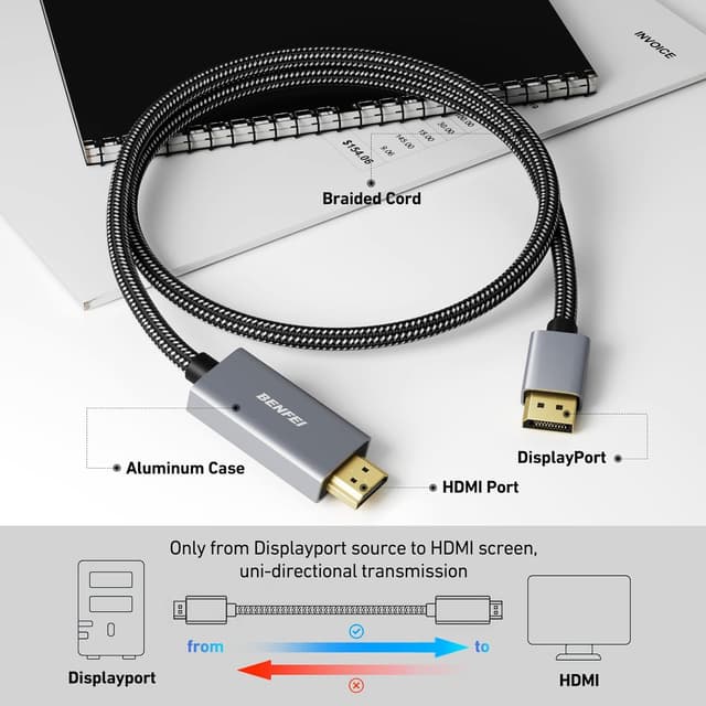 Detalle de BENFEI Cavo DisplayPort a HDMI 4K da 1,8 m (DP 1.2 → HDMI 1.4), con anima intrecciata