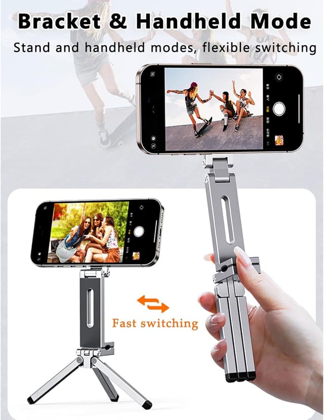 Detalle de MagSefa Magnetic Phone Tripod Stand with N52 Magnet (Silver) – universal clip mount, 360° adjustable