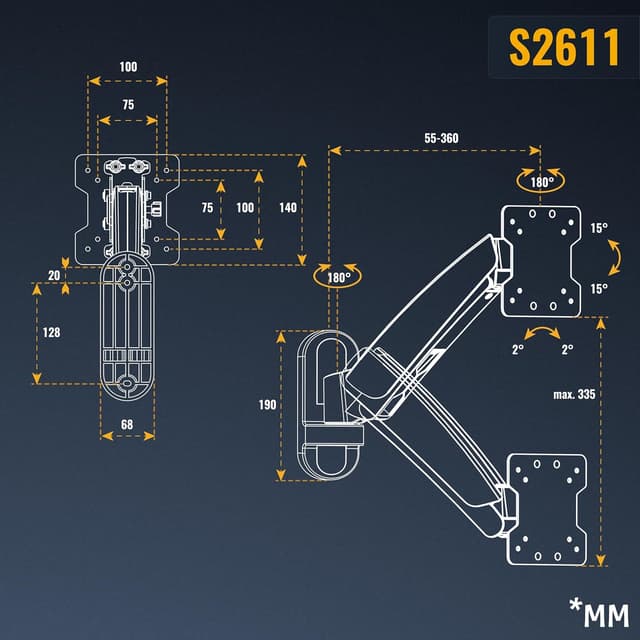 Thumbnail 6 de RICOO S2611 supporto da parete per monitor 13-32