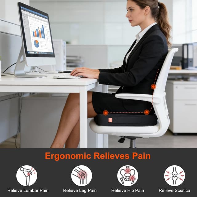 Detalle 2 de Coussin en mousse à mémoire de forme inaepeak pour siège (noir) – soulagement de pression