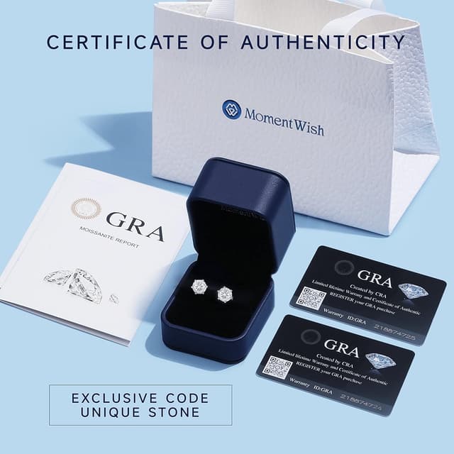 Detalle de MomentWish schwarze Moissanite Ohrstecker in 925 Sterling Silber (Solitäre Look) – 1 Karat pro Paar, 5/5,5/6,5 mm