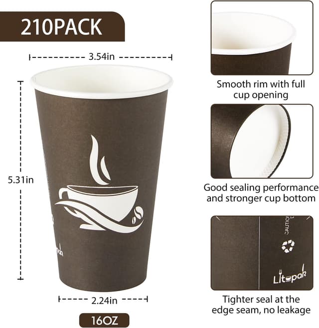 Thumbnail 1 de LITOPAK 16 oz Paper Cups 210 Pack