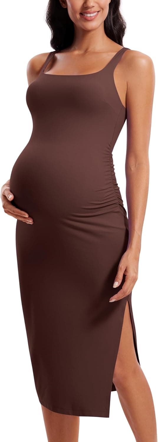 Detalle de CRZ YOGA Butterluxe maternity dress with square neck, ruched sides & split hem