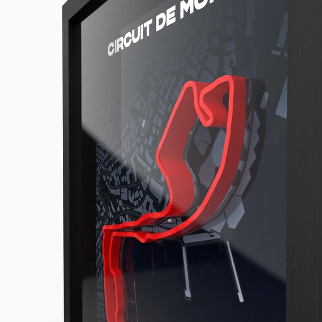 Detalle 2 de Monaco 3D Motorsport A4 Poster im Holzrahmen – 3D-Rennstrecken-Deko mit Glasfront