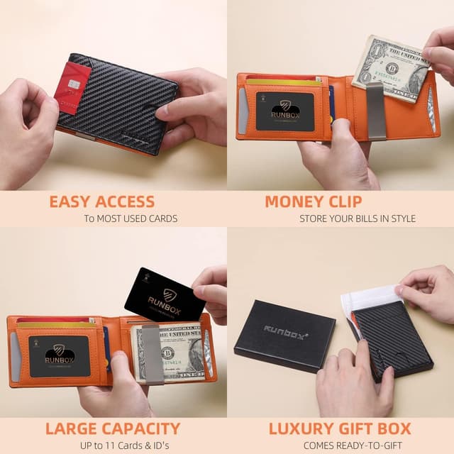 Detalle de RUNBOX Slim Wallets for Men RFID 13.56 MHz
