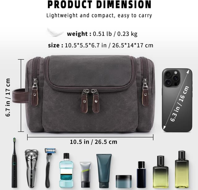 Thumbnail 4 de ZOMFELT Travel Toiletry Bag for Men, Waxed Canvas Dopp Kit