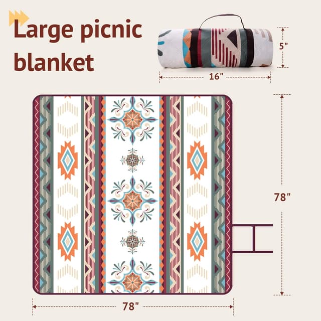 Detalle de LARUTAN Outdoor Picknickdecke Boho 200x200 cm