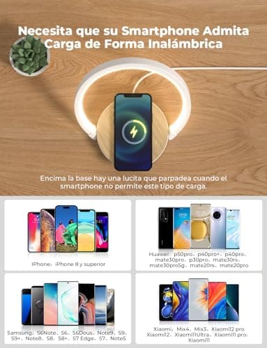 Detalle de VOSFEEL lámpara de mesita de noche táctil con regulador en 3 niveles y cargador inalámbrico
