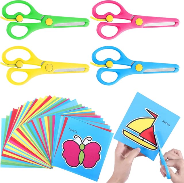 Detalle de 4 Pcs Kids Scissors 93 Paper-Cuts, Safety Edge ✂