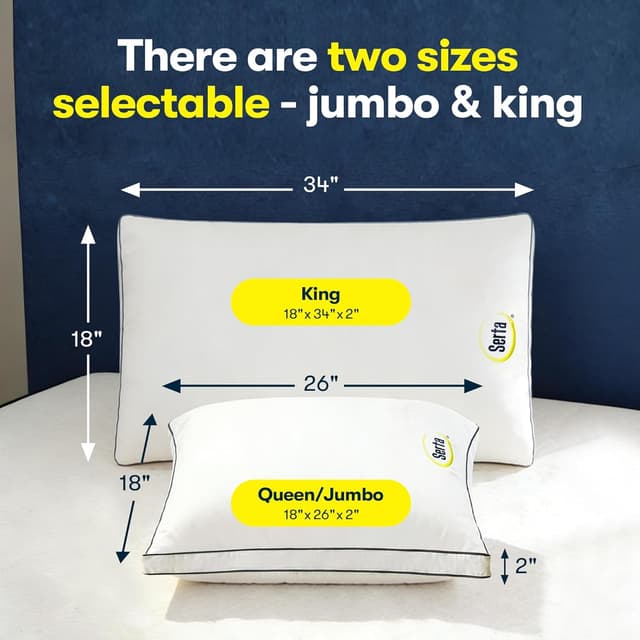 Thumbnail 5 de Serta Hotel Collection Bed Pillows (Queen/Standard) Set of 2, Medium Firm Down Alternative, 400 Thread Count Cotton Cover