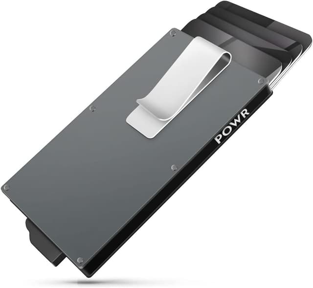 Detalle de POWR RFID: porta carte uomo slim in metallo con blocco RFID e sistema di espulsione rapida