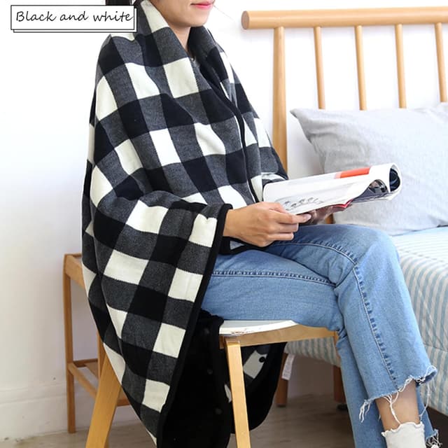 Detalle de SIVENKE Damen Poncho Fleece als tragbare Decke mit Knöpfen – kariertes Wickel-Überwurf im Poncho-Design