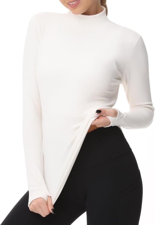 Detalle de THE GYM PEOPLE sous-vêtement thermique à col roulé pour femme en polaire (avec trous pour les pouces)