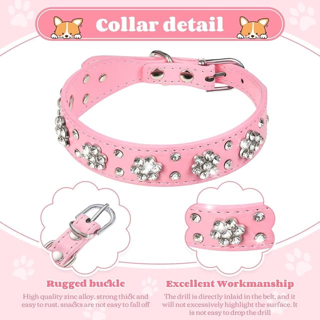 Detalle de Diamond Bling dog collar, XS Pink