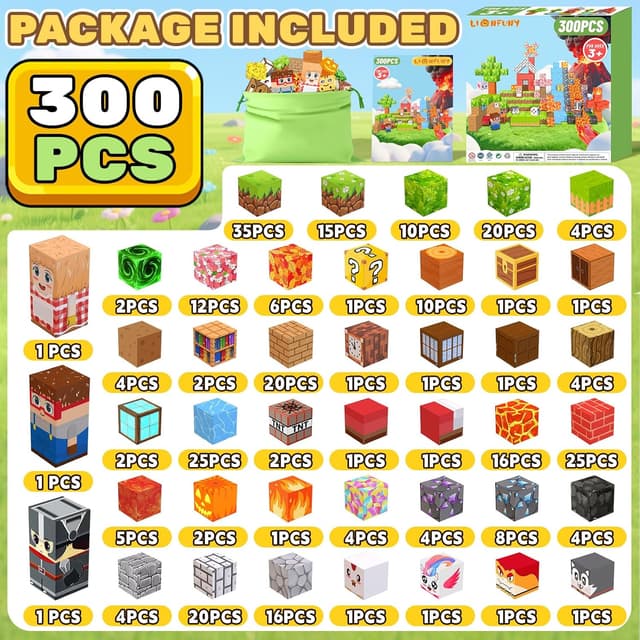 Detalle 2 de LionFuny Magnetic Blocks 300-Piece Magnetic Building Set (1-inch large size)