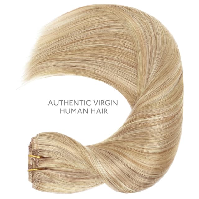 Detalle 1 de WENNALIFE Clip-in Echthaar Extensions 75 g (5 Stück) in Hellblond Highlights/Goldblond