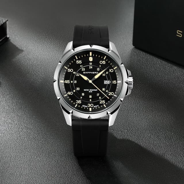 Detalle de SAPPHERO Herren-Silikon-Uhr mit 5-ATM-Wasserschutz und japanischem Quarzwerk