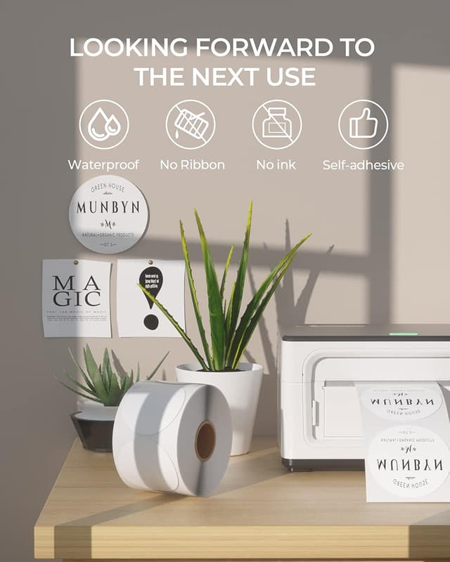 Detalle 2 de MUNBYN 50 x 50mm Circle Thermal Sticker Labels 750