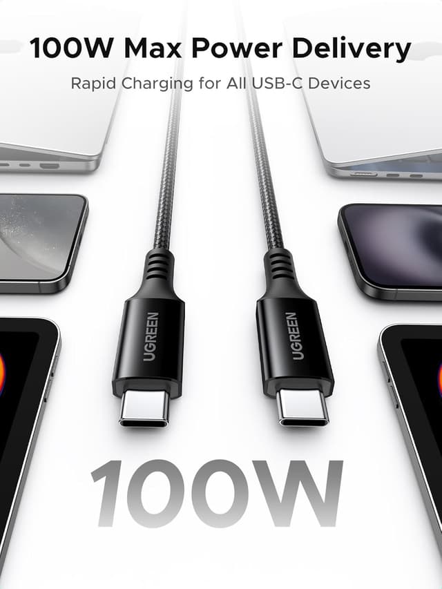 Detalle de UGREEN USB-C to USB-C Charger Cable 100W 5A (3m) with Power Delivery 3.0 and 480Mbps Data