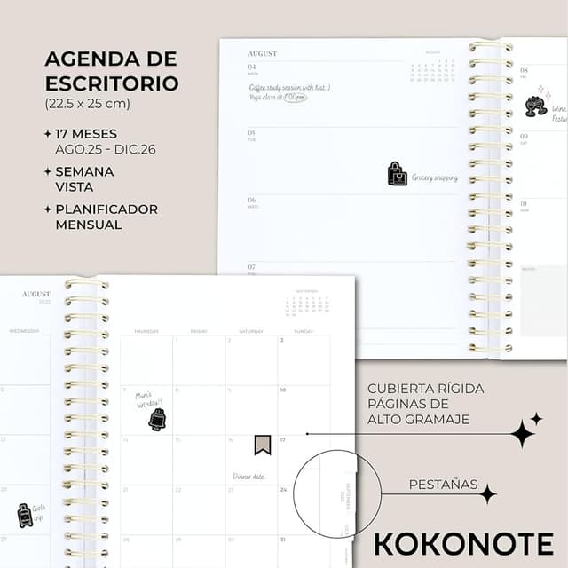 Thumbnail 1 de Kokonote Agenda 2026 Semana Vista 17 meses 🗓