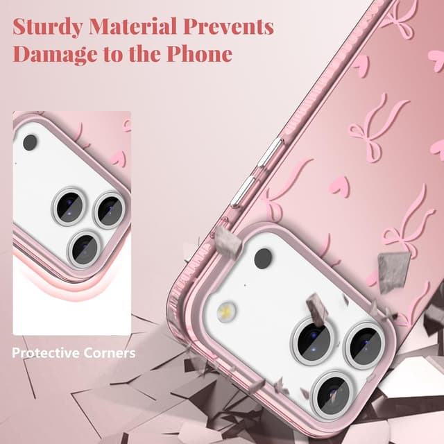Detalle de ZTOFERA iPhone 17 Pro Max Case (Pink Ribbon Bow Tie Aesthetic) — Slim Hard IMD Shockproof Protective Bumper