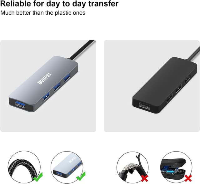Detalle 2 de BENFEI Hub USB 3.0 a 4 porte con cavo da 90 cm in alluminio e nylon