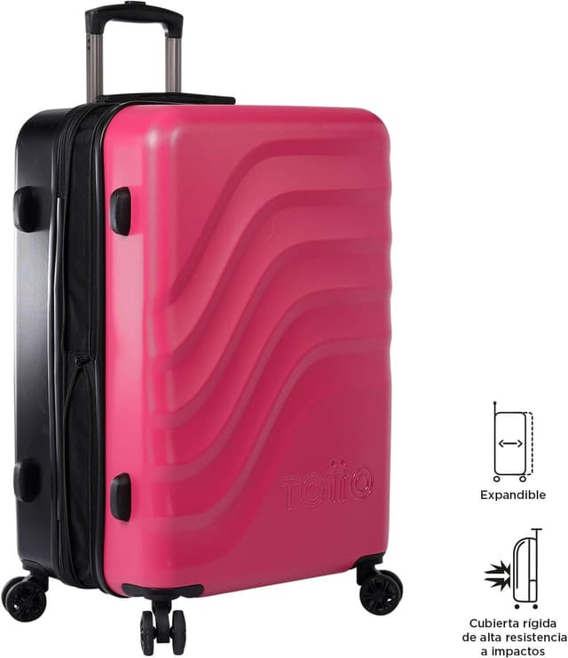 Detalle 2 de Totto Brazy+ valigia rigida espandibile media con sistema TSA e texture rosa Deco rose
