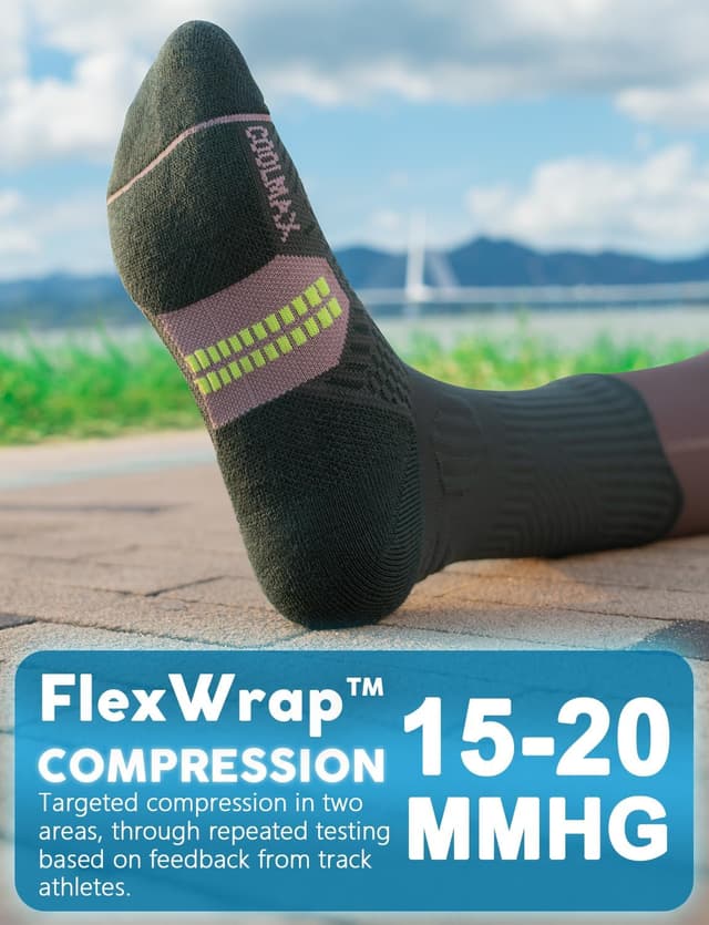 Detalle de Juclise Women’s Coolmax Bamboo Compression Running Crew Socks (3 Pairs) with Anti-Blister Cushioning