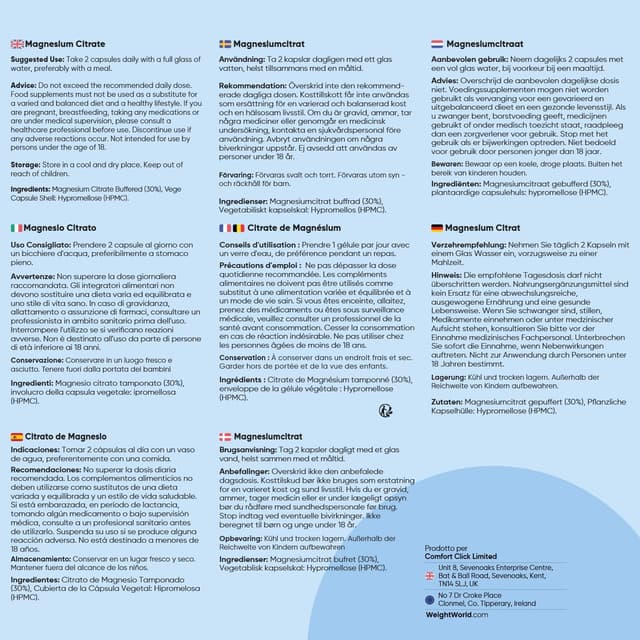 Thumbnail 6 de WeightWorld Magnesio Citrato Tamponato 30% 444 mg: 240 capsule vegane (4 mesi)