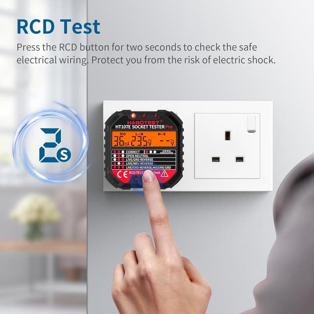 Detalle 2 de YOJOCK Socket Tester RCD Plug Outlet Tester with LCD Display (Electrical Receptacle Detector)