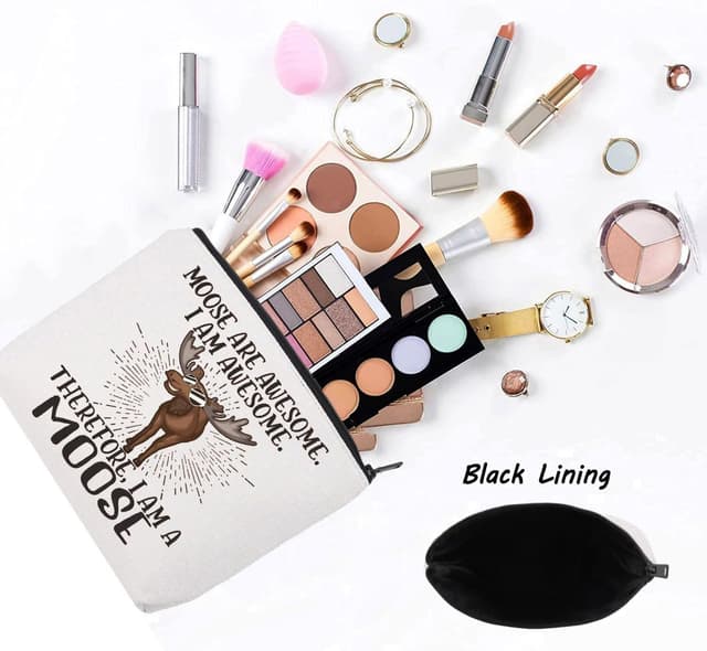 Detalle de LEVLO Moose Cosmetic Makeup Bag (Zipper Pouch) in Cotton Canvas Lona