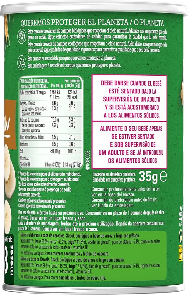 Detalle 2 de GERBER Organic Puffs Plátano 🍌 Snack para bebés, 5x35g