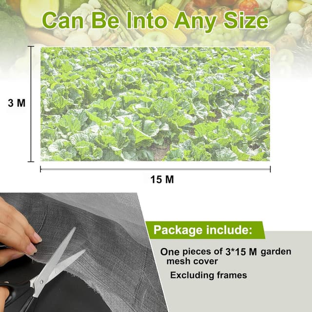 Detalle de RIFNY Gemüseschutznetz feinmaschig (3x15 m) – Insektenschutznetz für Hochbeet, Tunnel und Gewächshaus