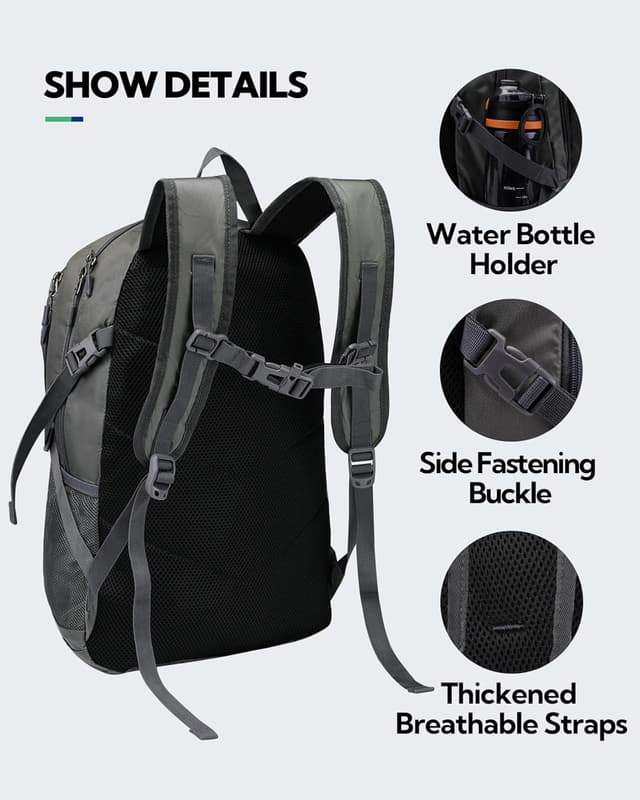 Detalle de Waterfly Hiking Foldable Lightweight Backpack (28L) with Wet Compartment – packable daypack rucksack for travel & trekking