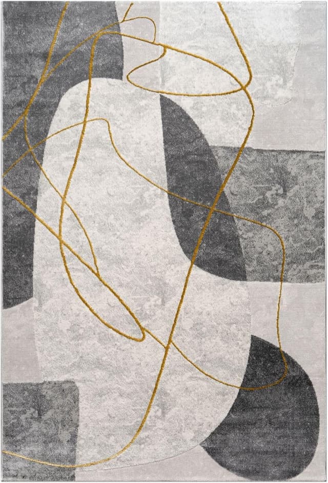 Detalle de TT Home tapis à poil court pour chambre ou salon motif géométrique 3D gris beige 240x340 cm