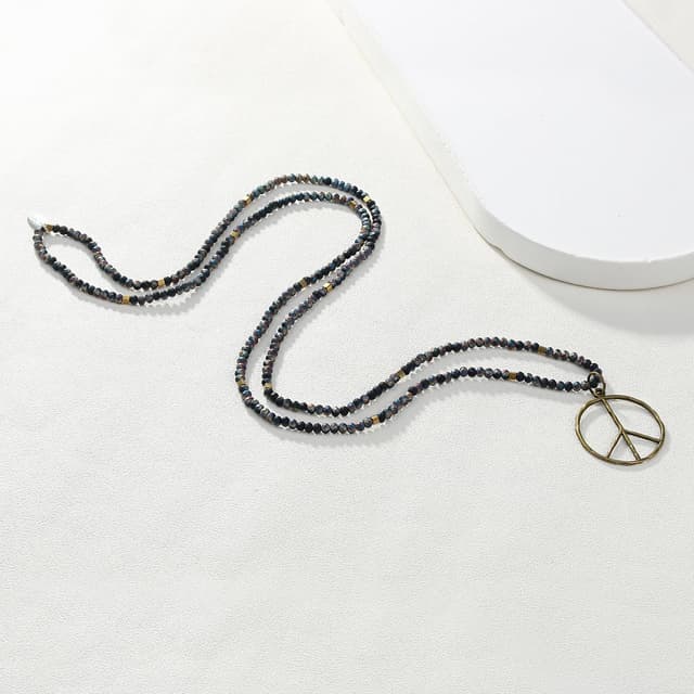 Detalle 2 de KELITCH Classic Peace Anhänger Halskette mit Hämatit-Perlen und Peace-Symbol
