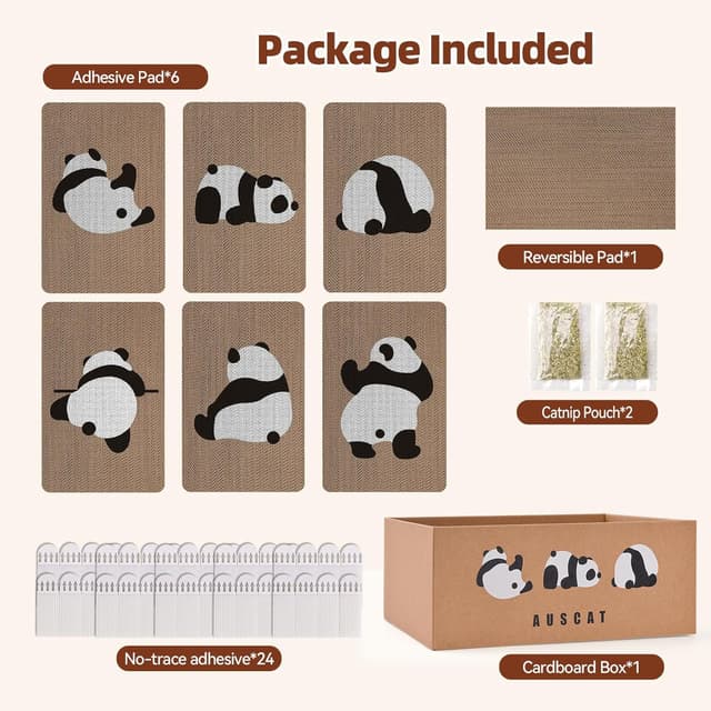 Detalle 2 de AUSCAT 7PCS Cardboard Cat Wall Scratcher (7 scratch pads + box), Panda pattern