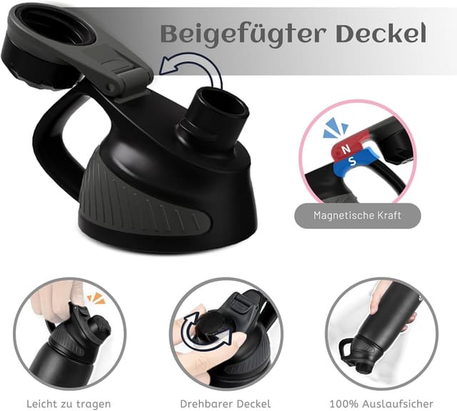 Detalle de Fjbottle stainless steel water bottle (600ml/800ml/1L/1.5L) with magnetic lid, BPA-free vacuum flask