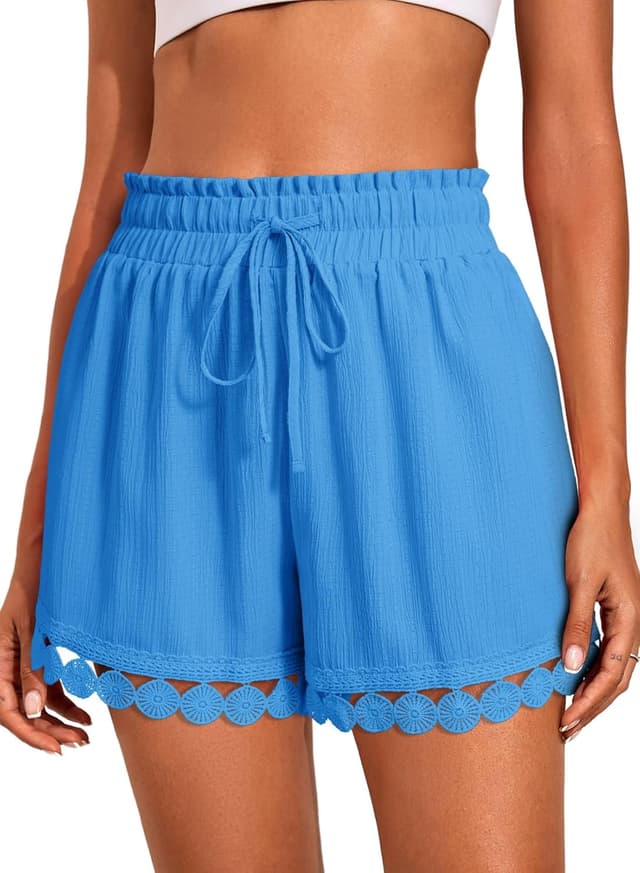 Detalle de Dokotoo Women’s Summer Lace Boho Beach Cover-Up Shorts (Elastic Waist Drawstring)