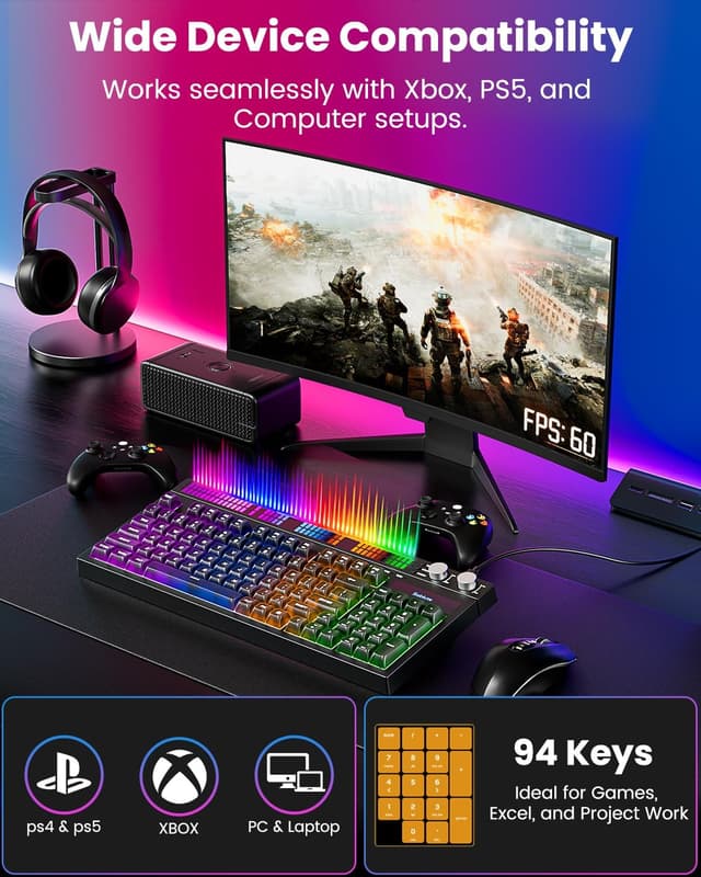 Thumbnail 5 de SABLUTE Quiet Gaming Keyboard 94-Key 🧩