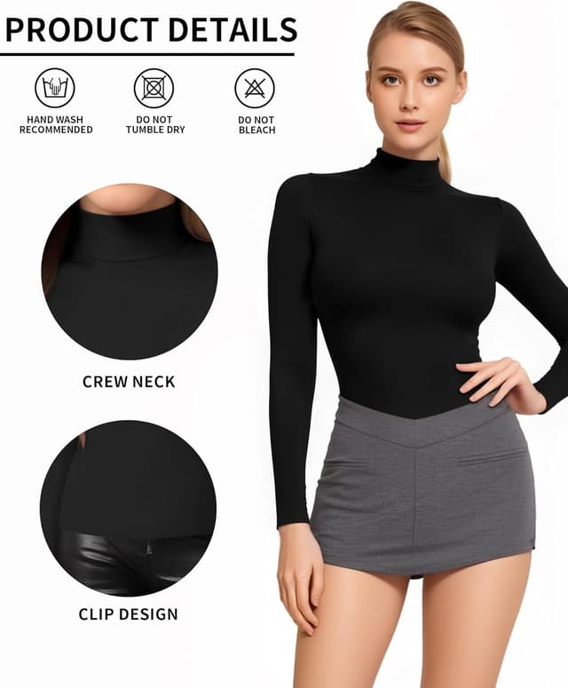 Detalle de ALGALAROUND long sleeve roll neck top for women – slim fit turtle neck shirt