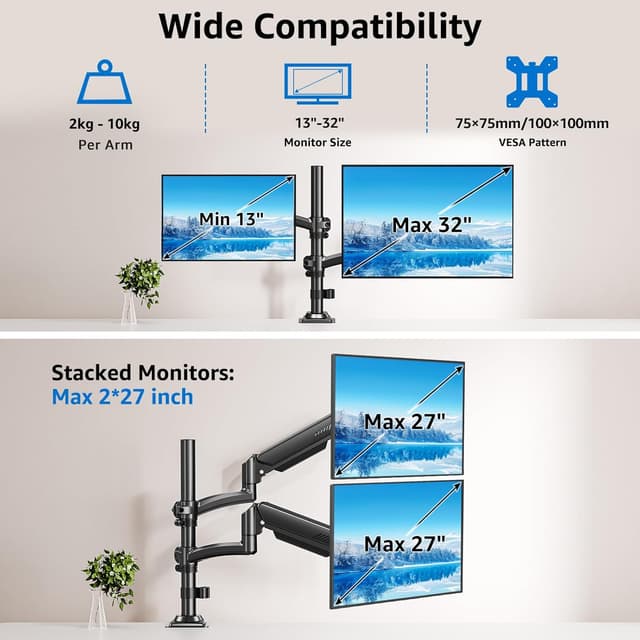 Detalle 2 de MOUNTUP EU6016B dual monitor arm 675mm height