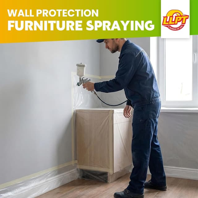 Detalle 2 de LLPT Abdeckfolie mit Klebeband und Folie – 2 Rollen, transparent, zum Schutz beim Lackieren