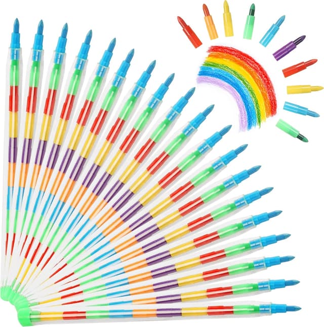 Detalle de Vicloon 20 pastelli a cera impilabili, colorati (11 colori) per scuola creativa e regali