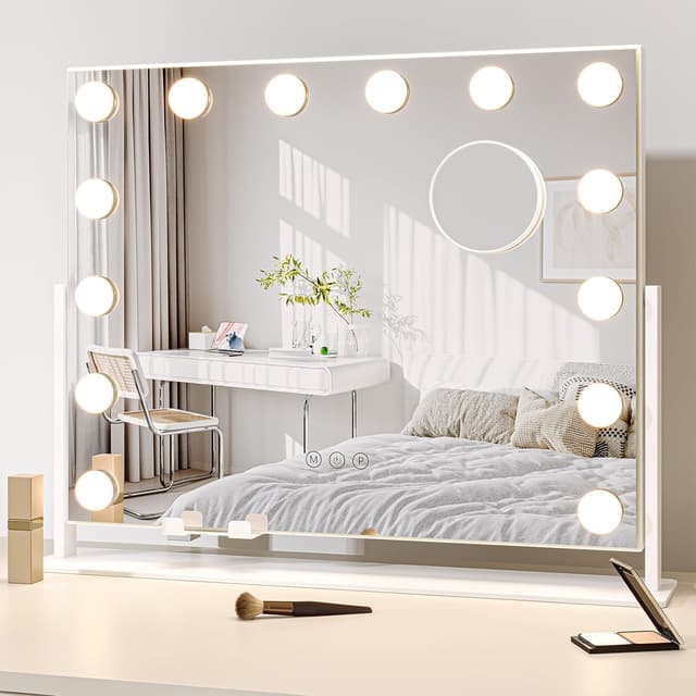 Detalle de Dripex Miroir de maquillage Hollywood LED 14 lumières dimmables 54 x 43 cm avec rotation 360° et miroir x10