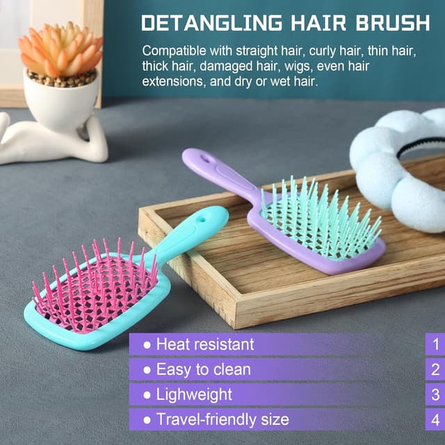 Detalle de LORSEX Haarbürste 2er Pack – Entwirrbürste für Naturhaar, rosarot + hellgrün